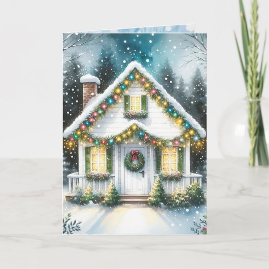 Feestelijke Tiny Home Kerstmis Feestdagen Kaart (Voorkant)