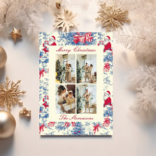 Feestelijke Toile De Jouy Vier Foto Collage Kerstm Feestdagenkaart