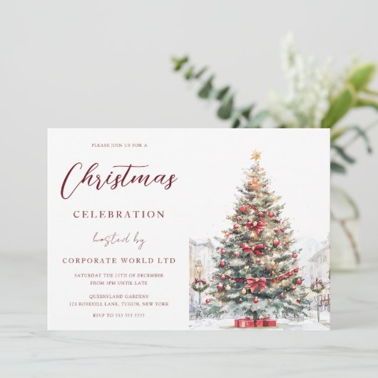 Feestelijke Tree Kantoor Corporate Christmas Party Kaart (Staand voorkant)