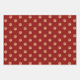 Feestelijke Trendy Kerst Rood & Gouden Daisy Inpakpapier Vel