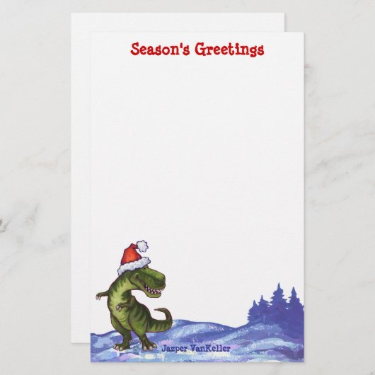 Feestelijke TRex Dino Custom Season's Groeten Briefpapier (Voorkant / Achterkant)