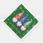 Feestelijke trio van kerstkabouters met sneeuwvlok servet (Hoek)