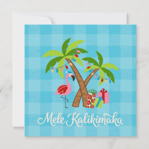 Feestelijke Tropen Vakantie Flamingo en Palmboom Feestdagenkaart