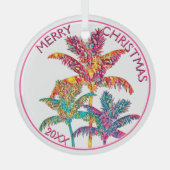 Feestelijke tropische palmbomen Kerstmis Glas Ornament (Voorkant)