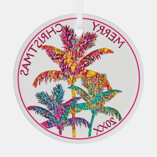 Feestelijke tropische palmbomen Kerstmis Glas Ornament (Achterkant)