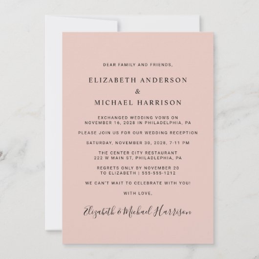 Feestelijke trouwfoto met boogvormige lijst in roz kaart (Achterkant)