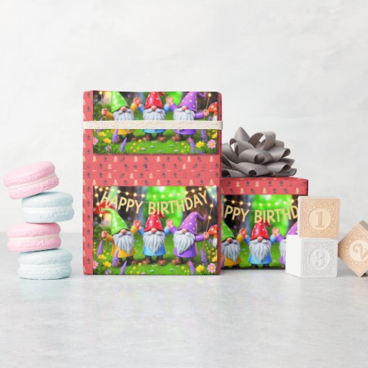 Feestelijke Tuinkabouters Verjaardagsfeest Cadeaupapier (Baby Shower)