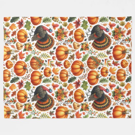 Feestelijke Turkije en Pompoen Herfst Decor Fleece Deken (Voorkant (Horizontaal))