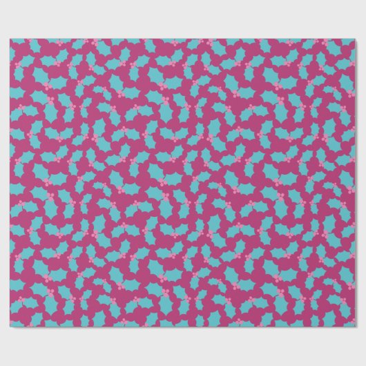 Feestelijke Turquoise & Roze Mistletoe Kerstcadeau Cadeaupapier (Vlak)