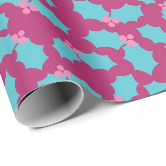 Feestelijke Turquoise & Roze Mistletoe Kerstcadeau Cadeaupapier (Rol Hoek)