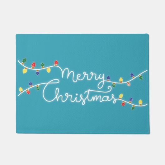 Feestelijke Turquoise Vrolijke Kerstmis Deur Mat (Voorkant)