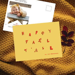 Feestelijke Type Foto "Happy Herfst Y'all" Gold Feestdagenkaart