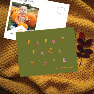 Feestelijke Type Foto "Happy Herfst Y'all" Olive Feestdagenkaart