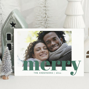 Feestelijke typografie Groene vrolijke kerst foto Feestdagenkaart