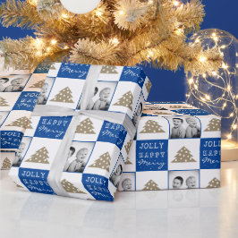 Feestelijke typografie Kerstboom Familie Foto Cadeaupapier