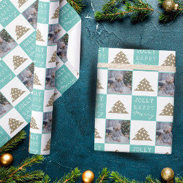 Feestelijke typografie Kerstboom Familie Foto Cadeaupapier