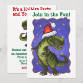 Feestelijke Tyrannosaurus Dino Kerstmis Kaart (Voorkant / Achterkant)