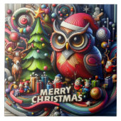 Feestelijke uil en vrienden vieren kerstvreugde tegeltje (Voorkant)