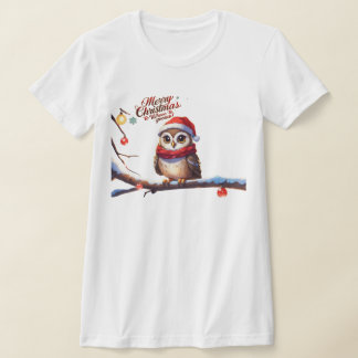 Feestelijke uil in een kerstmuts t-shirt