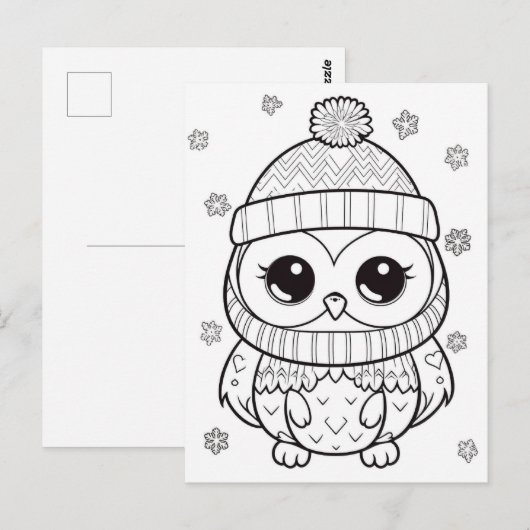 Feestelijke uil kinder kleurstof briefkaart (Voorkant / Achterkant)