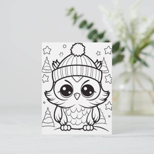 Feestelijke uil kinder kleurstof Briefkaart (Staand voorkant)