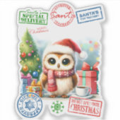 Feestelijke uil met kerstcadeaus sticker (Voorkant)