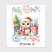 Feestelijke uil met kerstcadeaus sticker (Vel)