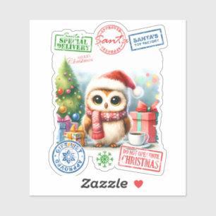 Feestelijke uil met kerstcadeaus sticker
