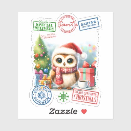 Feestelijke uil met kerstcadeaus sticker (Vel)