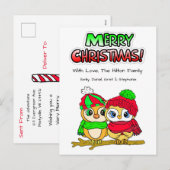 Feestelijke Uil Paar knuffelen op Tak Kerstmis Feestdagenkaart (Voorkant / Achterkant)