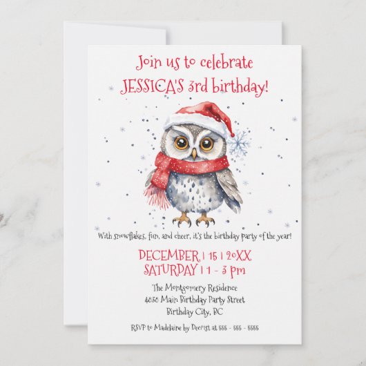 Feestelijke Uil Winter Wonderland verjaardagsfeest Kaart (Voorkant)