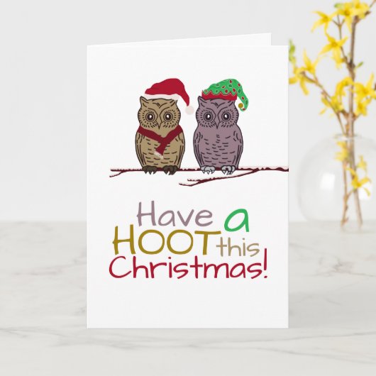 Feestelijke uilen, kerstgroet kaart (Gele Bloem)