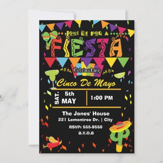 Feestelijke uitnodiging voor Cinco De Mayo Mexicaa (Voorkant)