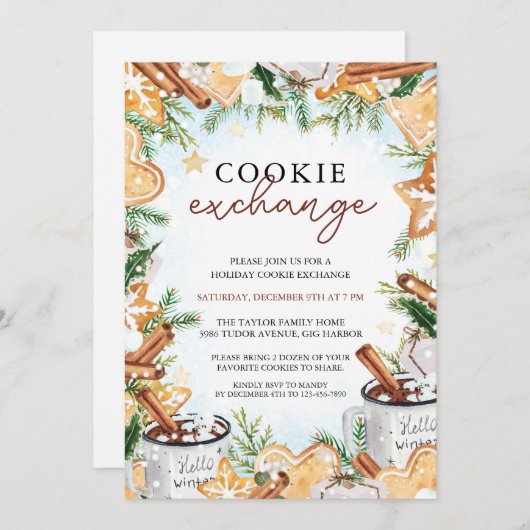 Feestelijke uitnodiging voor Cookie Exchange (Voorkant / Achterkant)