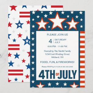 Feestelijke uitnodiging voor feest op 4 juli