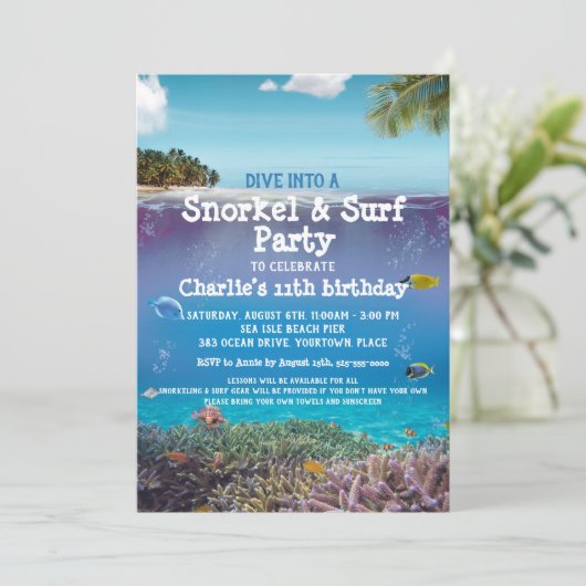 Feestelijke uitnodiging voor het strand onder de z (Staand voorkant)