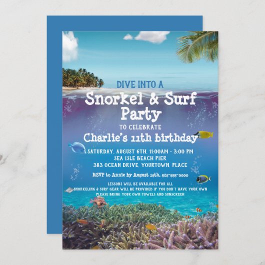 Feestelijke uitnodiging voor het strand onder de z (Voorkant / Achterkant)