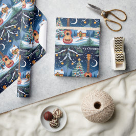 Feestelijke Ukulele Muziekinstrument Sneeuw Kerstm Cadeaupapier