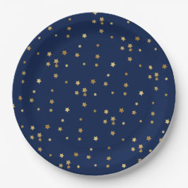 Feestelijke vakantie Blauw & Glittery Gold Stars Papieren Bordje