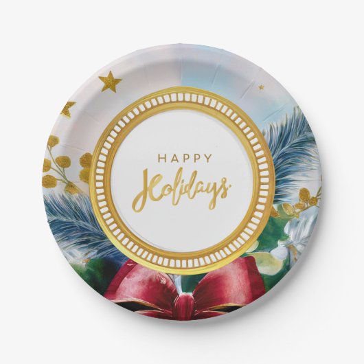 Feestelijke Vakantie Botanisch Goud Sparkle Papier Papieren Bordje (Voorkant)