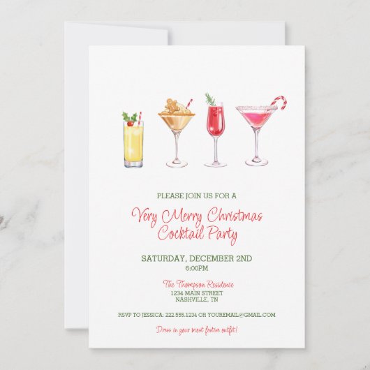 Feestelijke vakantie Cocktail Party Kerstmis Kaart (Voorkant)