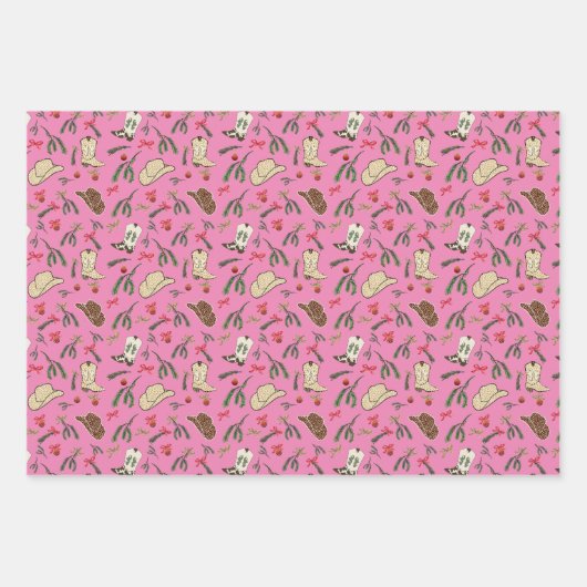 Feestelijke vakantie cowboy rodeo patroon roze inpakpapier vel (Voorkant 2)