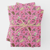 Feestelijke vakantie cowboy rodeo patroon roze inpakpapier vel (In situ)