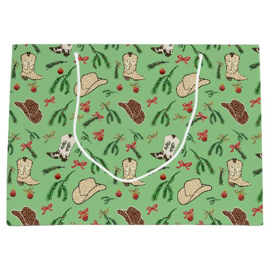 Feestelijke vakantie Cowboy Rodeo Patroon Sage Groot Cadeauzakje (Voorkant)