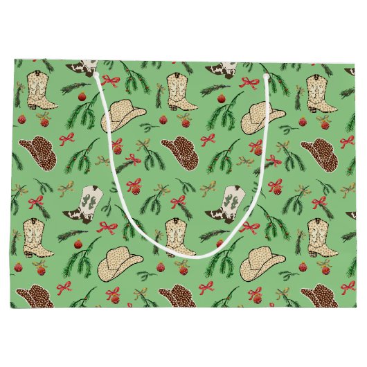 Feestelijke vakantie Cowboy Rodeo Patroon Sage Groot Cadeauzakje (Achterkant)