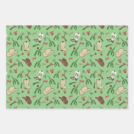 Feestelijke vakantie Cowboy Rodeo Patroon Sage Inpakpapier Vel (Voorkant 3)