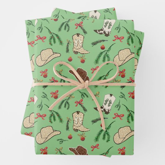 Feestelijke vakantie Cowboy Rodeo Patroon Sage Inpakpapier Vel (In situ)