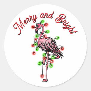 Feestelijke vakantie Flamingo  rood groen Xmas lic Ronde Sticker