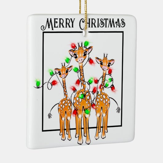 Feestelijke vakantie giraffen rood groen twinkle l keramisch ornament (Rechts)