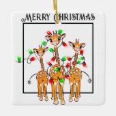 Feestelijke vakantie giraffen rood groen twinkle l keramisch ornament (Voorkant)